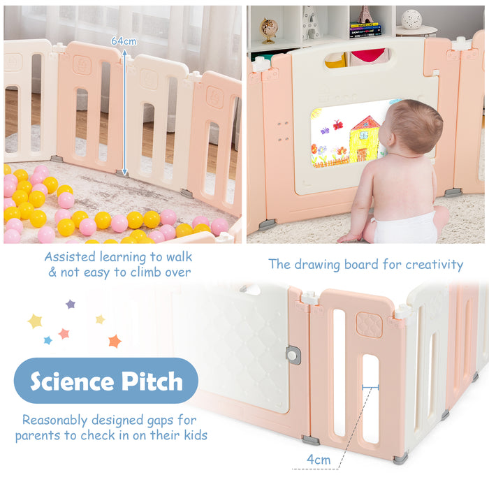 Foldable Baby Playpen - Indoor and Outdoor Compatible with Drawing Board, Grey - Ideal for Engaging Infant Play Time