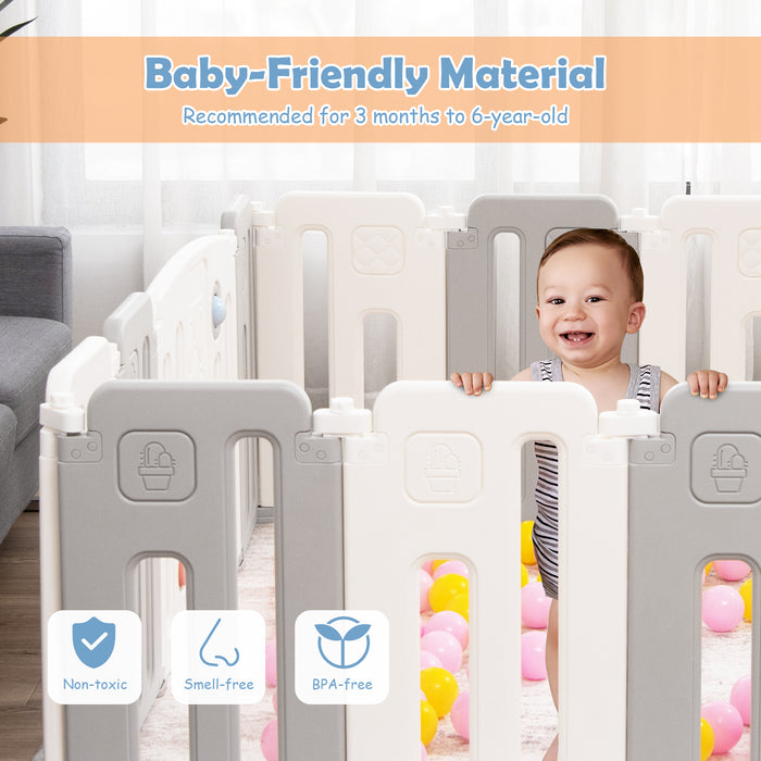 Foldable Baby Playpen - Indoor and Outdoor Compatible with Drawing Board, Grey - Ideal for Engaging Infant Play Time