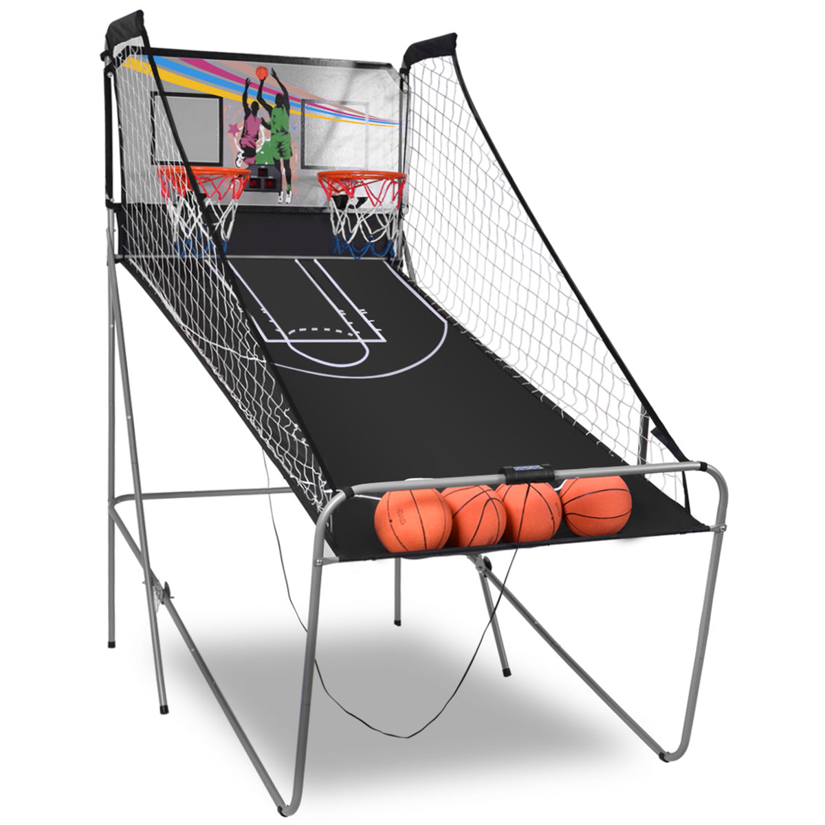 Foldable Basketball Arcade Game Model 2 - Double Player Indoor Shooting Game in Grey - Ideal for Recreation and Competitive Play at Home