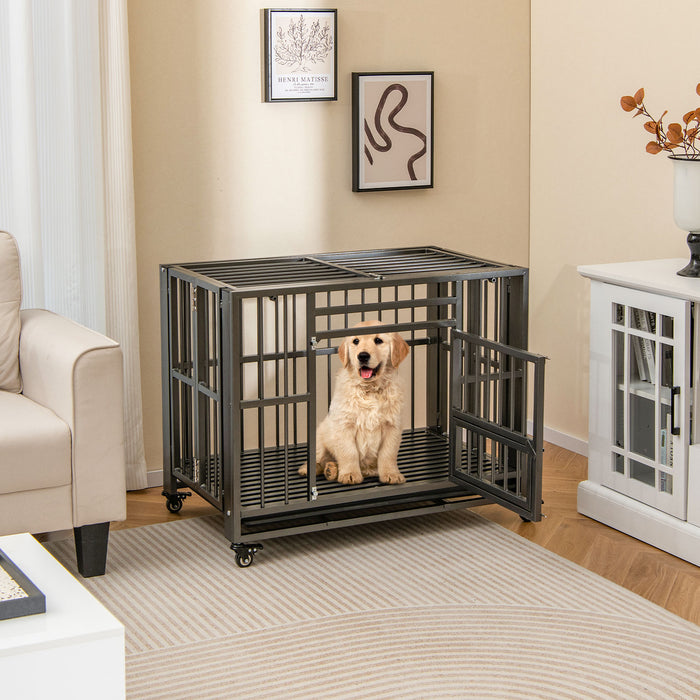 Metal Dog Cage - Foldable, Chew-Proof Design with Lockable Universal Wheels - Ideal for Keeping Dogs Safe and Secure