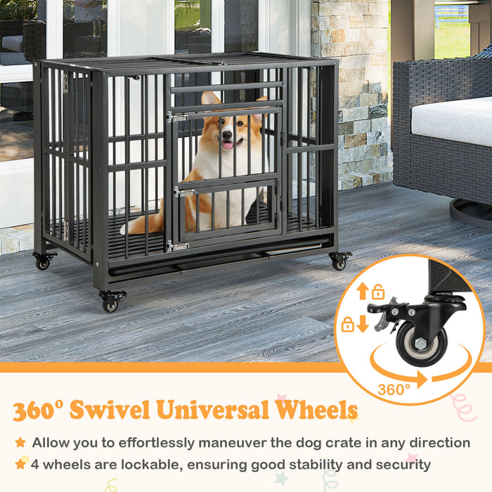 Metal Dog Cage - Foldable, Chew-Proof Design with Lockable Universal Wheels - Ideal for Keeping Dogs Safe and Secure