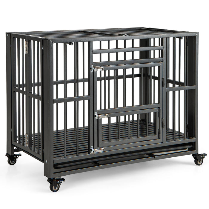 Metal Dog Cage - Foldable, Chew-Proof Design with Lockable Universal Wheels - Ideal for Keeping Dogs Safe and Secure