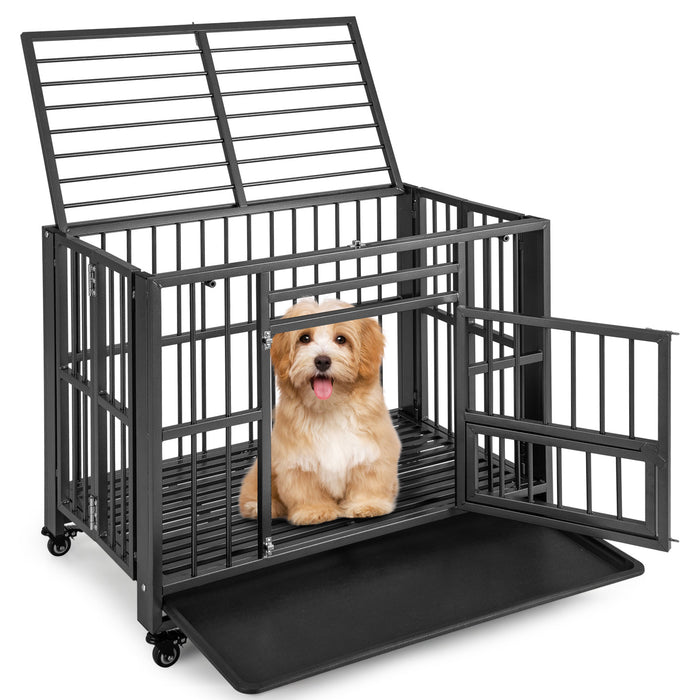 Metal Dog Cage - Foldable, Chew-Proof Design with Lockable Universal Wheels - Ideal for Keeping Dogs Safe and Secure
