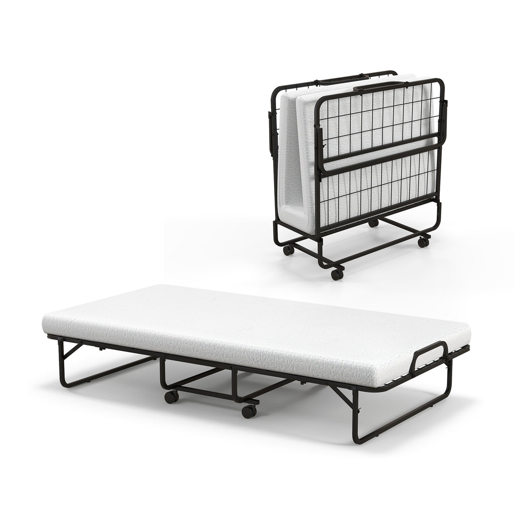 Portable Folding Bed - Accommodates Adults and Kids with 10 cm Mattress - Ideal for Space-Saving Sleep Solutions