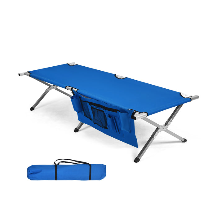 Portable Outdoor Bed - Folding Camping Cot with Carry Bag, Ideal for Beach Trips - Blue Color Perfect for Outdoor Sleepovers and Trips.