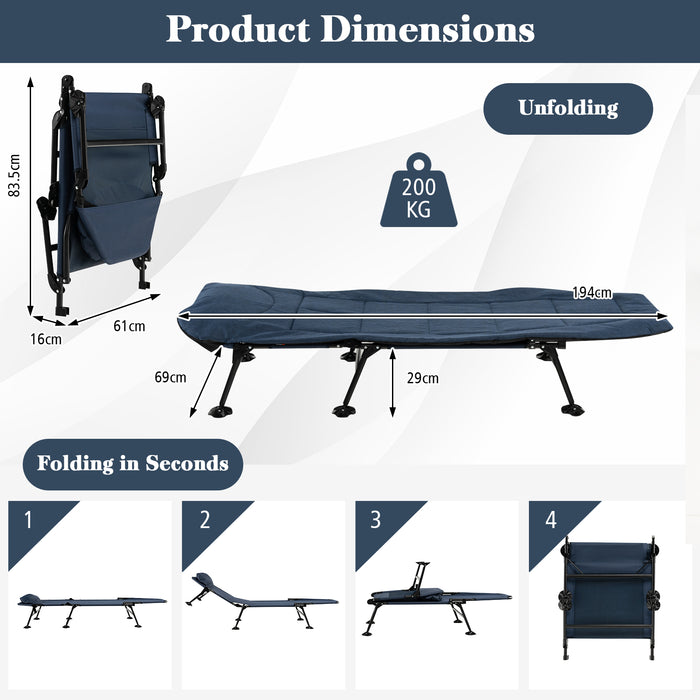 Grey Camping Cot with Detachable Mattress and 6-Position Adjustable Backrest - Portable Folding Outdoor Bed - Ideal for Campers and Outdoor Enthusiasts