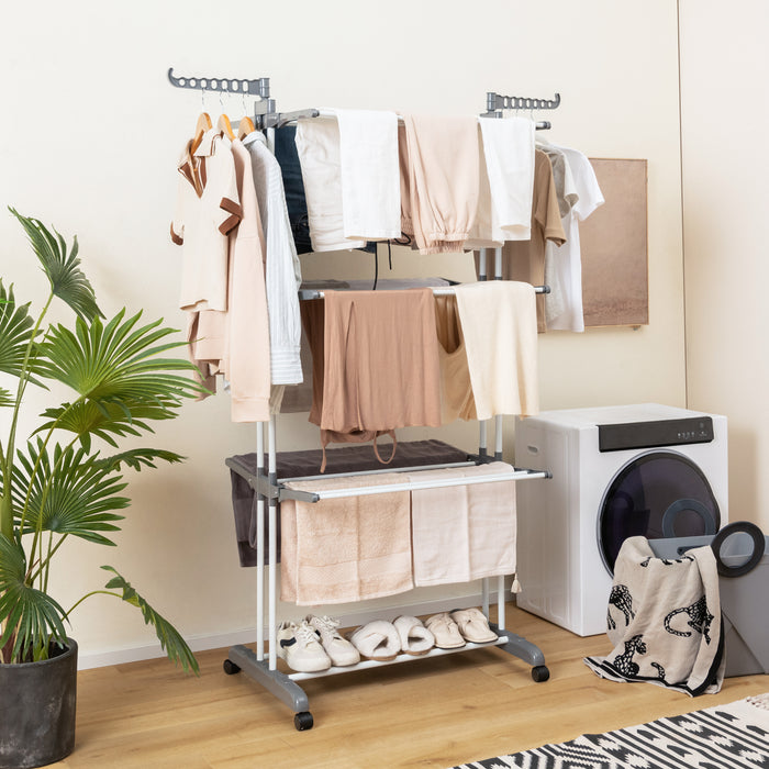 Grey 4-Tier Clothes Drying Rack - Efficient Space-Saving Design - Ideal for Small Spaces and Laundry Rooms