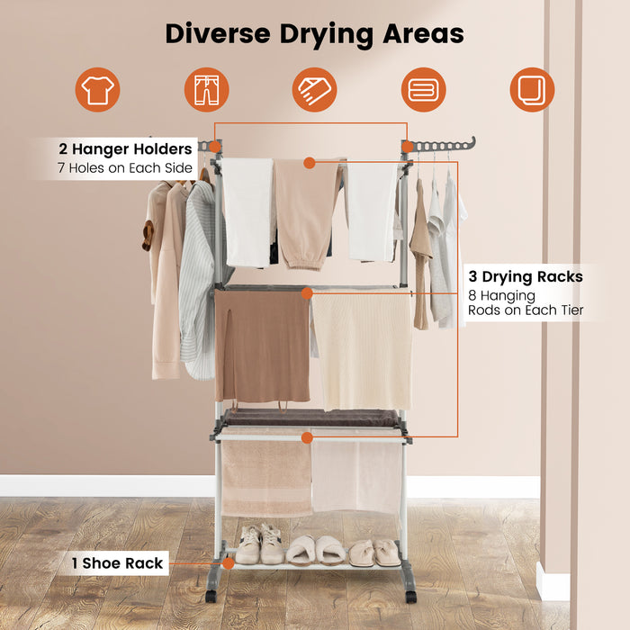 Grey 4-Tier Clothes Drying Rack - Efficient Space-Saving Design - Ideal for Small Spaces and Laundry Rooms