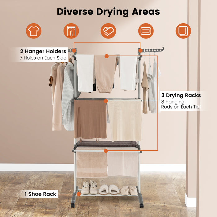 Low Laundry Rack Grey 4-Tier Laundry Drying Rack - Compact Design for Small Spaces ...