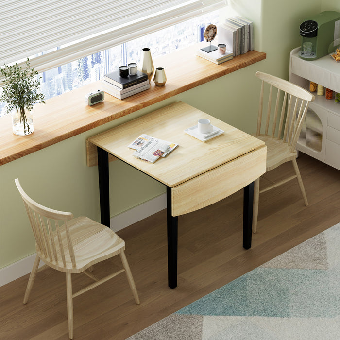 Solid Wood Leg Dining Table - Folding and Drop Leaf Features - Space Saving Solution for Small Living Spaces