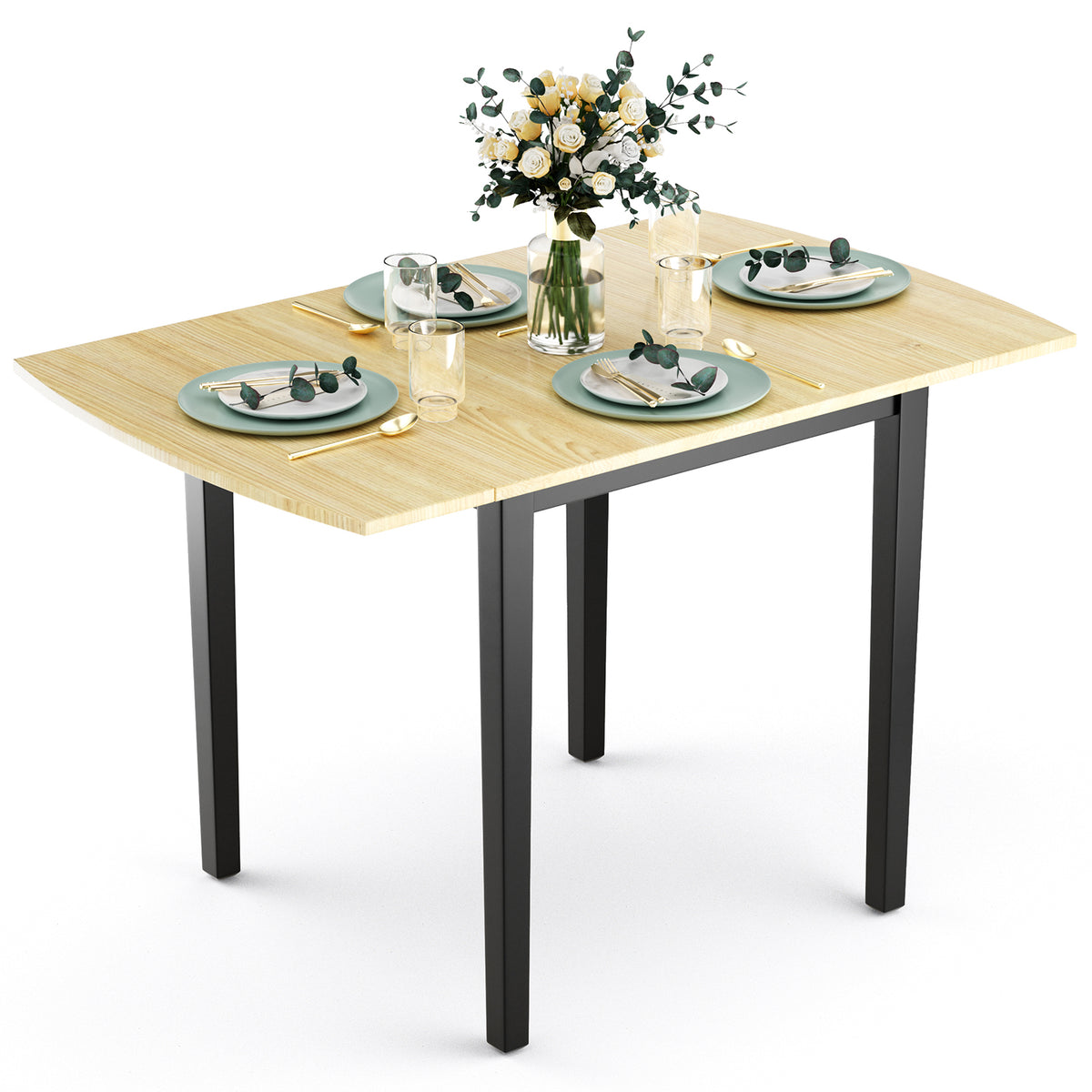 Solid Wood Leg Dining Table - Folding and Drop Leaf Features - Space Saving Solution for Small Living Spaces