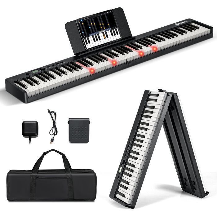 88-Key Folding Electric Piano - Full-Size, Lighted Keyboard in Black - Perfect for Budding Musicians or On-The-Go Performances
