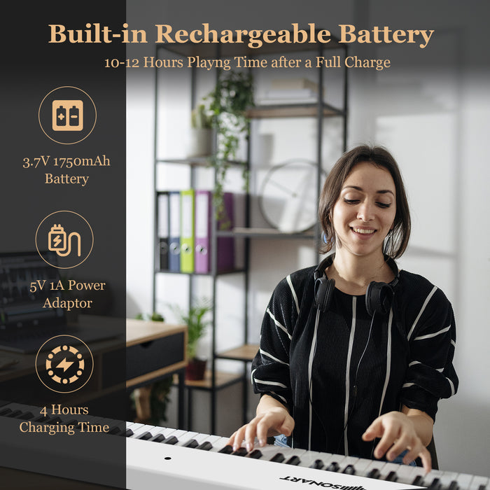 88-Key Folding Electric Piano - Full-Size, Lighted Keyboard in Black - Perfect for Budding Musicians or On-The-Go Performances