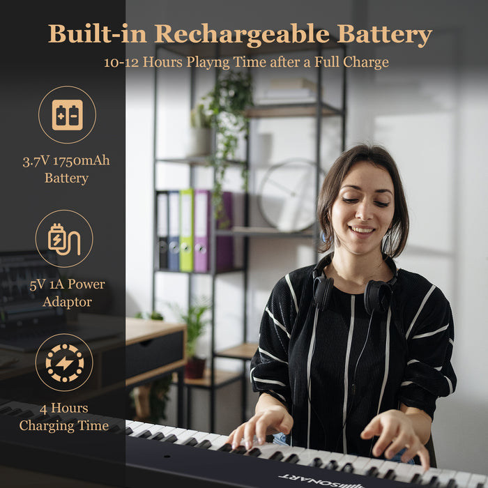 88-Key Folding Electric Piano - Full-Size, Lighted Keyboard in Black - Perfect for Budding Musicians or On-The-Go Performances