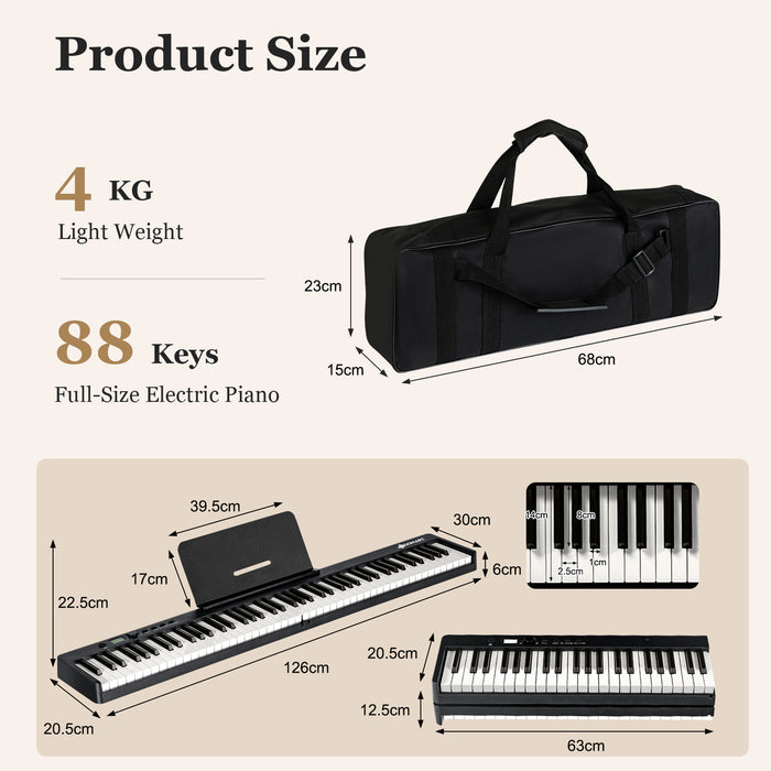 88-Key Folding Electric Piano - Full-Size, Lighted Keyboard in Black - Perfect for Budding Musicians or On-The-Go Performances