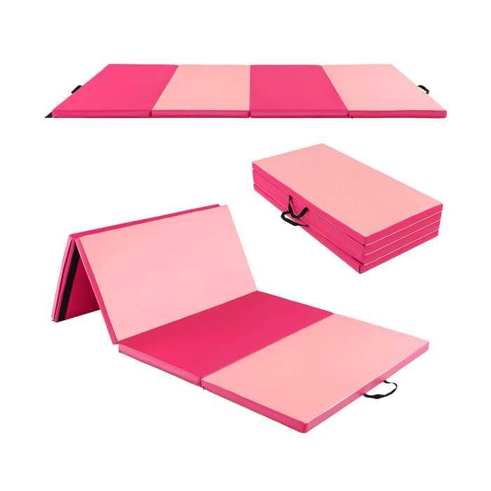Gymnastics Mat with Handles - Portable, Folding Mat with Hook and Loop Fasteners, Pink - Ideal for Gymnasts and Fitness Enthusiasts