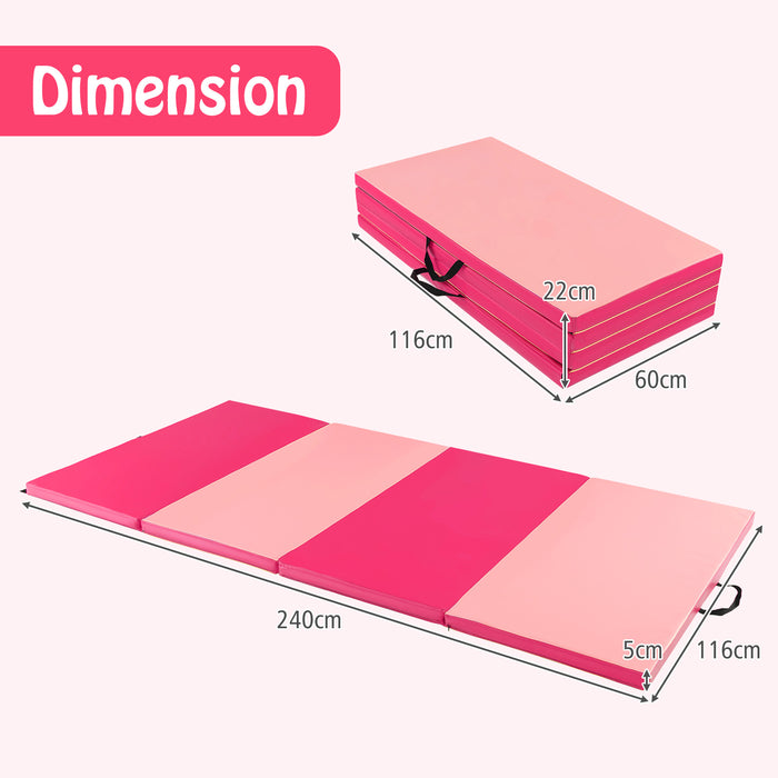 Gymnastics Mat with Handles - Portable, Folding Mat with Hook and Loop Fasteners, Pink - Ideal for Gymnasts and Fitness Enthusiasts