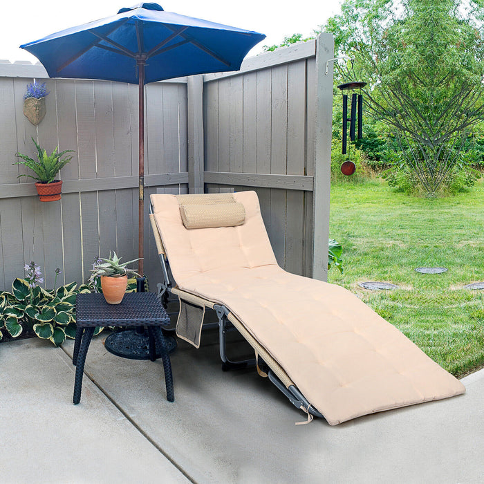Adjustable Beige Sun Lounger - Features Soft Mattress and Removable Pillow, Ultimate Comfort - Ideal for Patio Relaxation and Sunbathing
