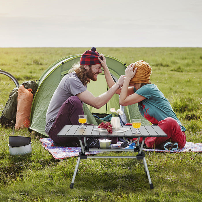 Heavy-Duty Aluminum Brand - Folding Outdoor Camping and Picnic Table in Black - Ideal for Travel and Outdoor Enthusiasts
