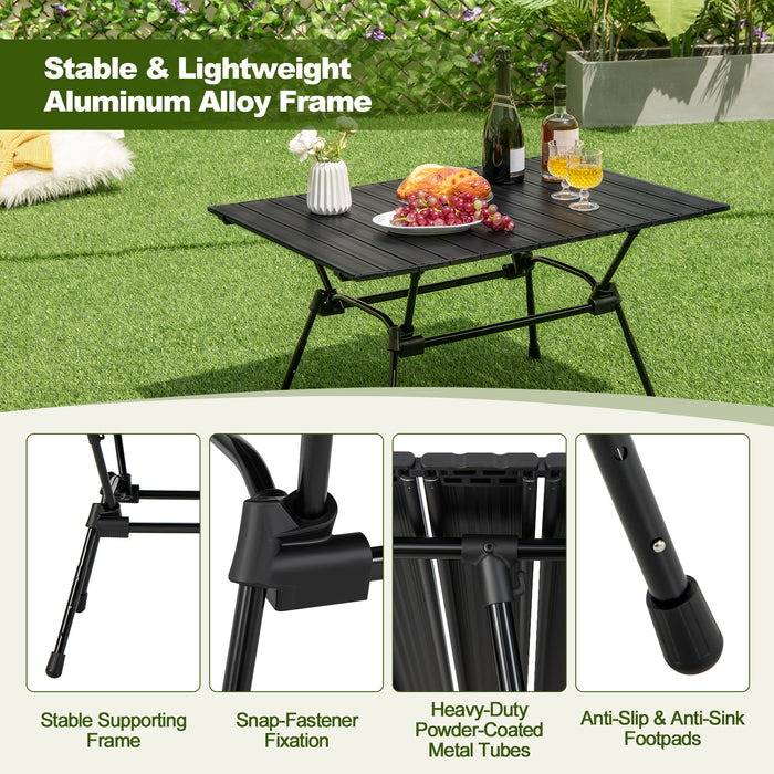 Heavy-Duty Aluminum Brand - Folding Outdoor Camping and Picnic Table in Black - Ideal for Travel and Outdoor Enthusiasts