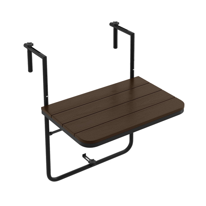 Patio Black Folding Railing Table - Features Adjustable 3-Level Height - Ideal for Space Saving Outdoor Furniture