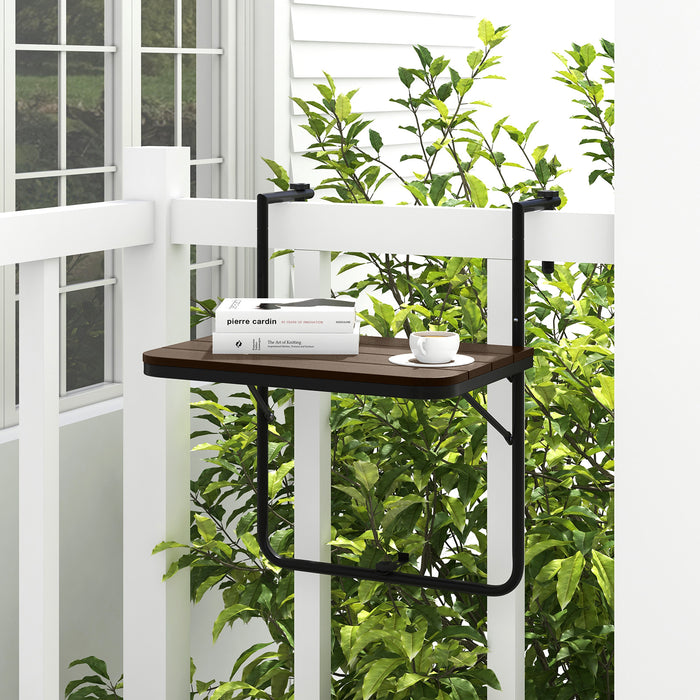 Patio Black Folding Railing Table - Features Adjustable 3-Level Height - Ideal for Space Saving Outdoor Furniture