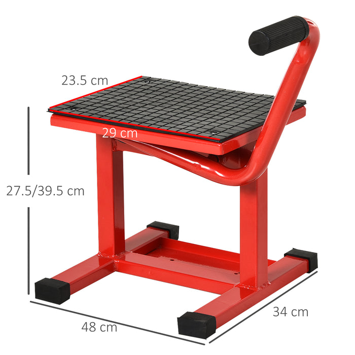 Heavy-Duty Steel Manual Motorcycle Lift - Red, Adjustable Repair Stand for Bikes - Ideal for Maintenance and Garage Workshops