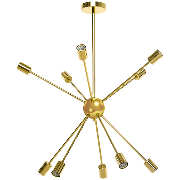 10-Light Sputnik Chandelier - Modern Gold-Tone Ceiling Fixture with E27 Base, 65cm x 65cm x 78.5cm - Stylish Illumination for Bedrooms and Living Rooms
