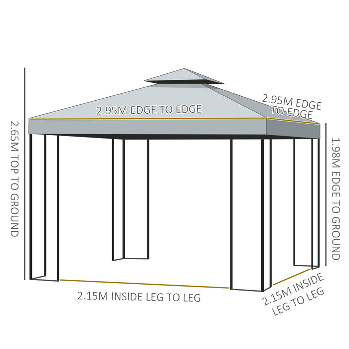 3 x 3 m Garden Metal Gazebo - Patio Wedding Party Marquee with Canopy, Shelter, and Sidewalls in Dark Grey - Ideal for Outdoor Celebrations and Gatherings