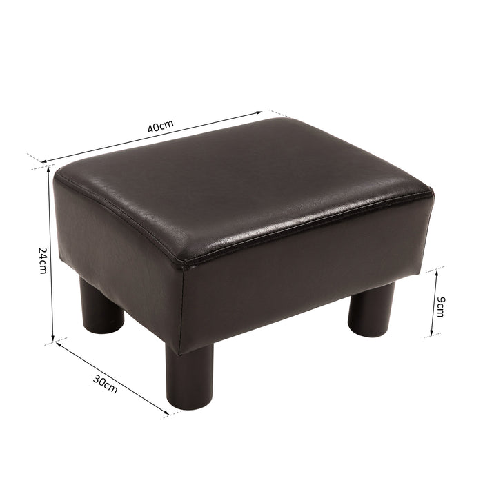 PU Faux Leather Ottoman Cube - Black Footstool with Durable Plastic Legs - Compact, Stylish Seating & Footrest Solution