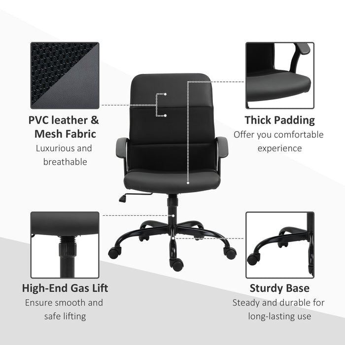 Ergonomic PVC Leather Office Chair with Mesh Panel - Swivel Seat, Padded, Adjustable Height & Tilt, 5-Wheel Base - Comfortable Desk Seating for Professionals