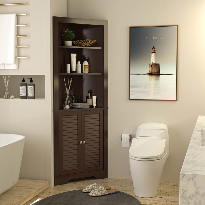 Corner Cabinet for Bathroom - Freestanding, Shutter Doors, White Color - Ideal for Maximizing Bathroom Space and Organization