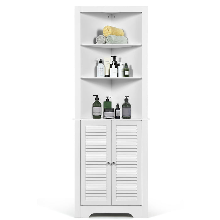Corner Cabinet for Bathroom - Freestanding, Shutter Doors, White Color - Ideal for Maximizing Bathroom Space and Organization