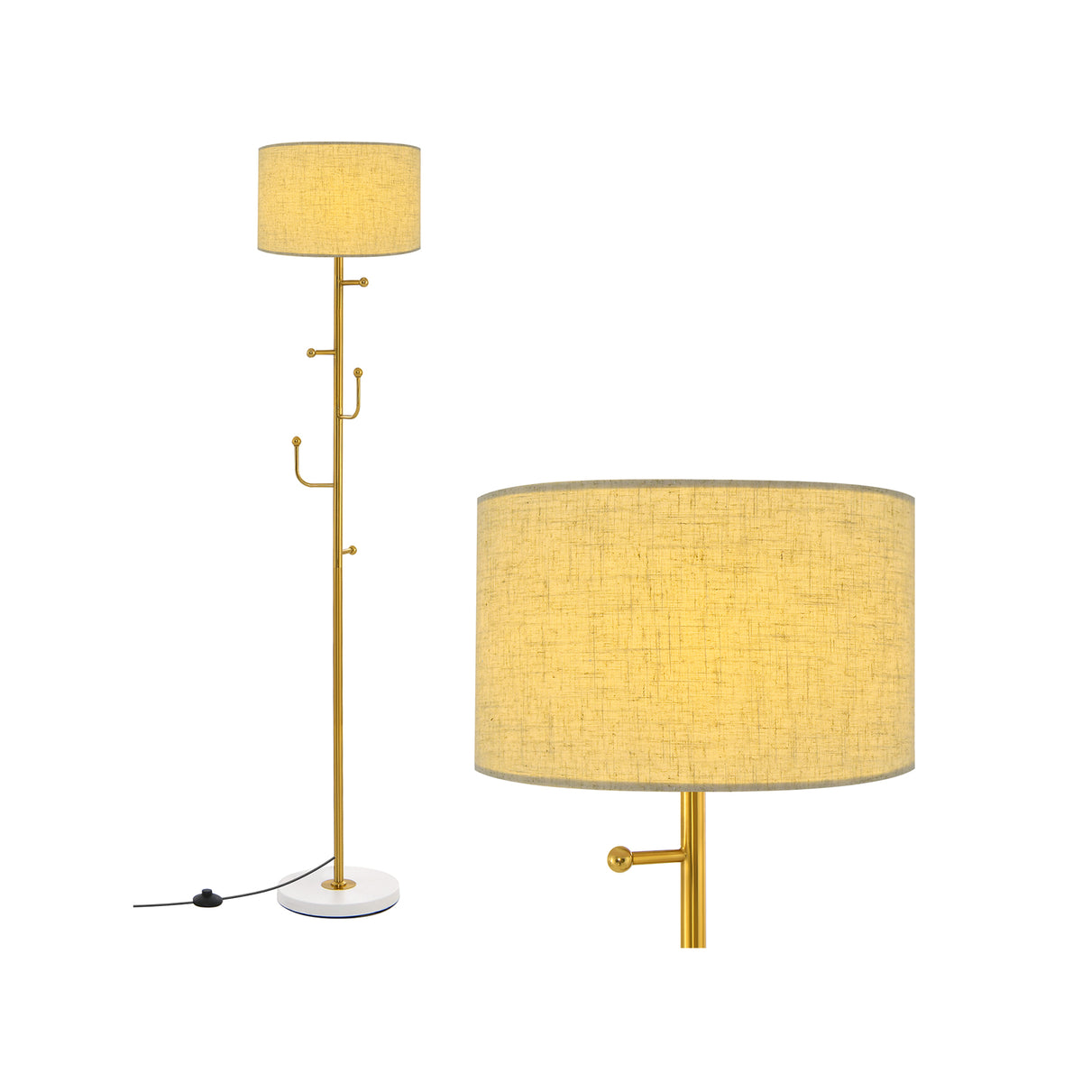 Freestanding Floor Lamp - Multi-functional Light Fixture with Integrated Coat Rack and Convenient Foot Switch - Ideal for Entryways, Compact Living Spaces, or Bedrooms