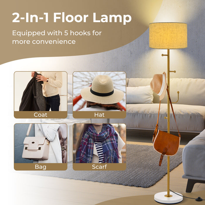 Freestanding Floor Lamp - Multi-functional Light Fixture with Integrated Coat Rack and Convenient Foot Switch - Ideal for Entryways, Compact Living Spaces, or Bedrooms