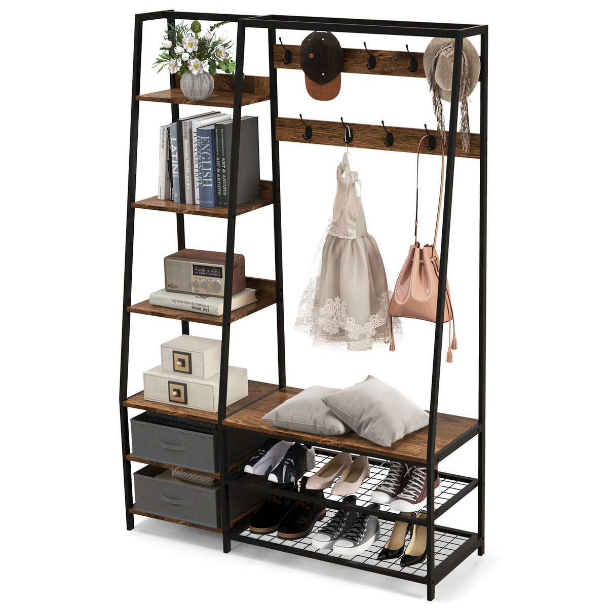 Versatile Freestanding Coat Rack with Shelves - Compact Storage ...