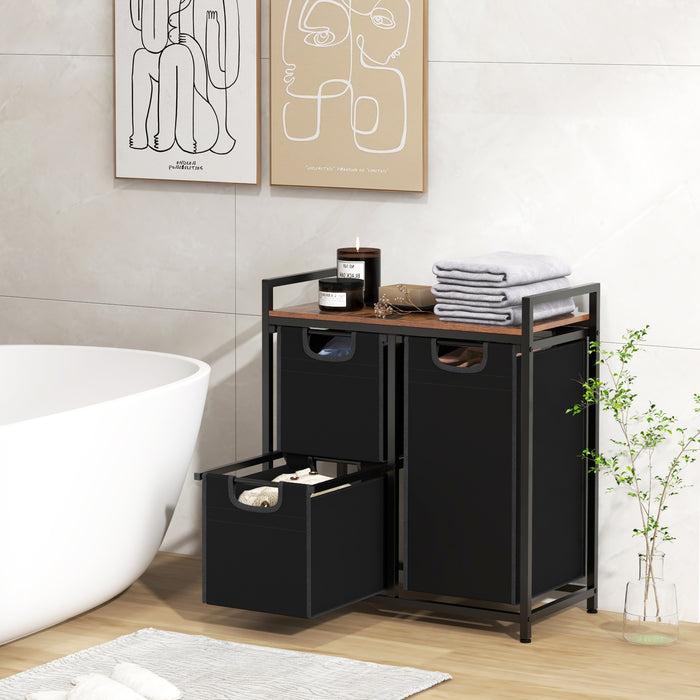 Laundry Hamper - Freestanding Laundry Basket with 3 Pull-Out Bags - Ideal for Organizing and Sorting Clothes