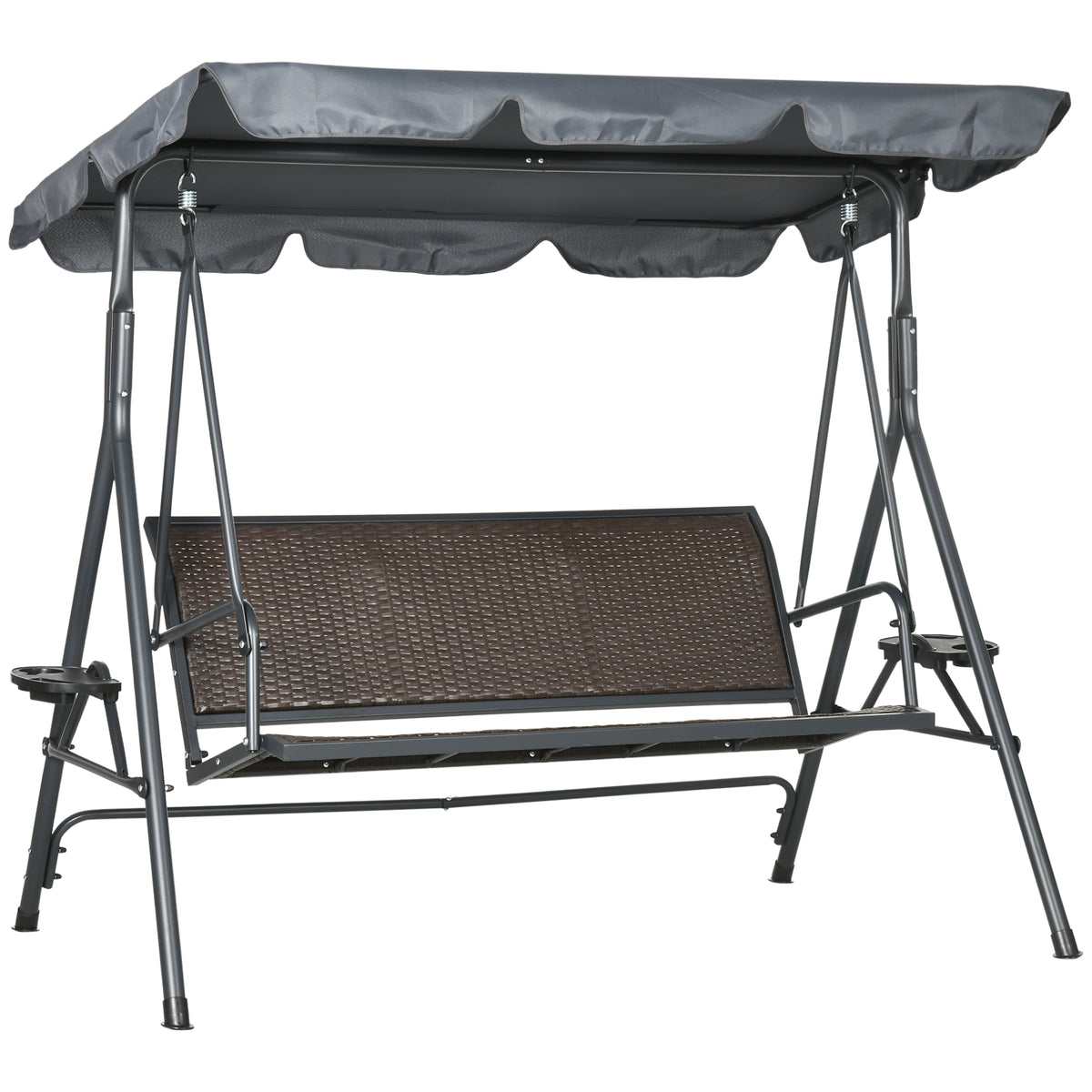 3 Seater Swing Chair with Adjustable Canopy - Rattan Bench Seat & Sturdy Steel Frame for Outdoor Relaxation - Ideal for Patio, Yard & Garden Comfort