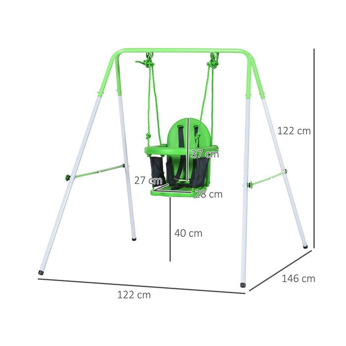 Steel Green Nursery Swing - Durable Outdoor Baby Swing with Safety Seat Belt & Supportive Back - Ideal for Playgrounds & Backyard Fun