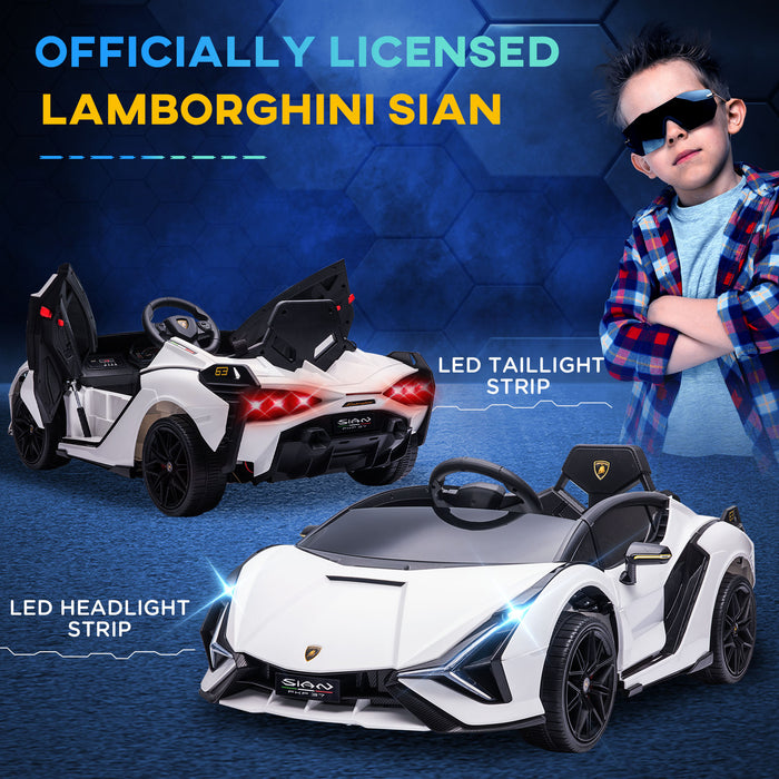 Lamborghini SIAN Kids Ride On Car - 12V Battery-Powered Electric Toy with Remote Control, Lights & MP3 - Ideal for 3-5 Year Olds, Sleek White Design
