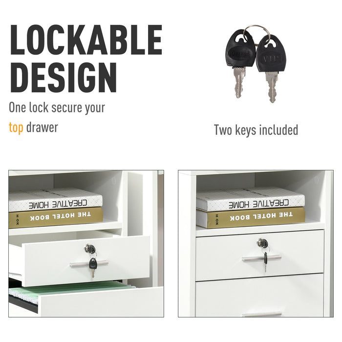 Lockable Mobile File Cabinet - Ample Storage Unit for Home and Office Files - Ideal for Bedroom, Living Room, and Workspace Organization (39.5x40x60cm, White)