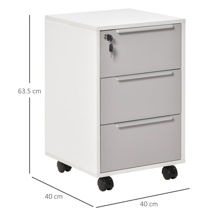 Mobile 3-Drawer File Cabinet with Lock - Multifunctional Storage Chest and Side Table on Wheels - Secure Organization for Home Office, Bedroom, and Living Room