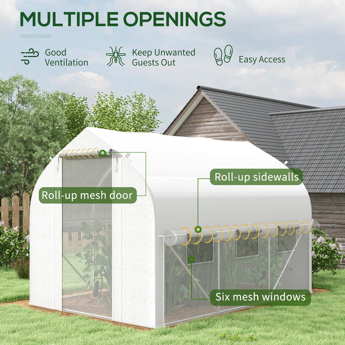 Walk-In Polytunnel Greenhouse 3x2m - Zipped Roll-Up Sidewalls with Mesh Door and Windows, PE Cover in White - Ideal for Year-Round Plant Protection and Growth