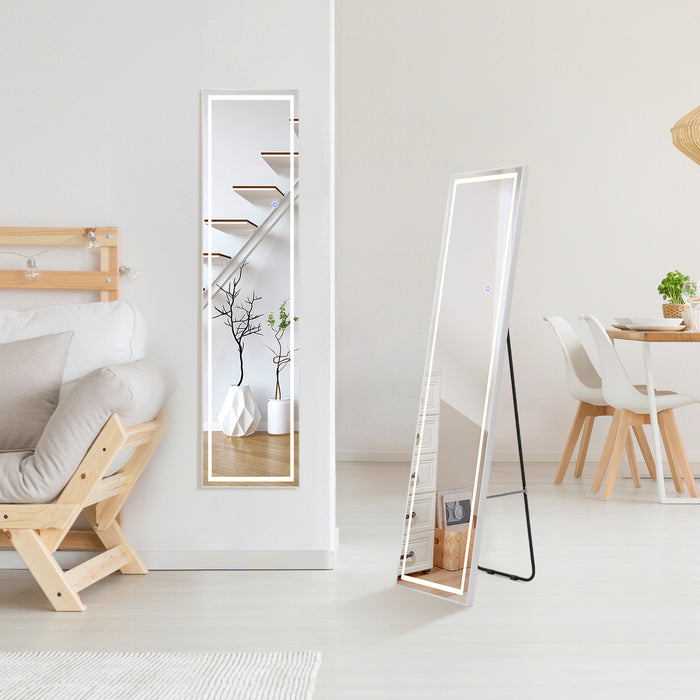 LED Lighted Full Length Mirror - Dimming Feature and 3 Color Lighting Options in White - Perfect for Makeup Application and Dressing Rooms