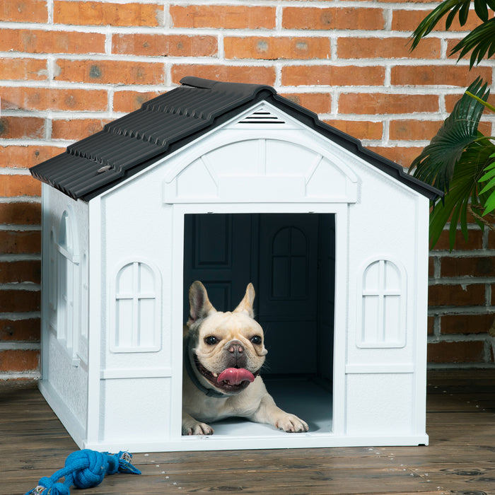 Outdoor Dog Kennel - Durable Plastic and Weatherproof Pet Shelter - Suitable for Small to Medium Dogs