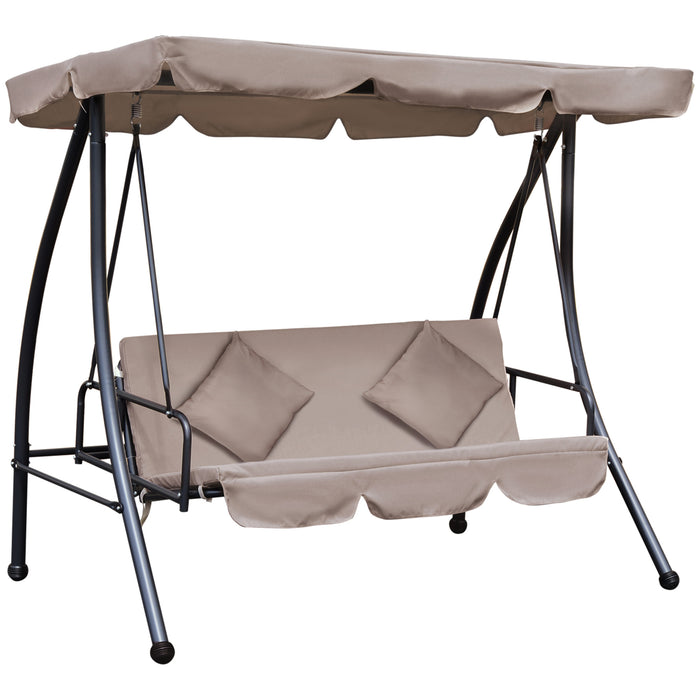 2-in-1 Patio Swing Chair Lounger with Convertible Tilt Canopy - 3-Seater Garden Swing Seat Bed, Cushioned Hammock Design in Beige - Perfect for Outdoor Relaxation and Comfort