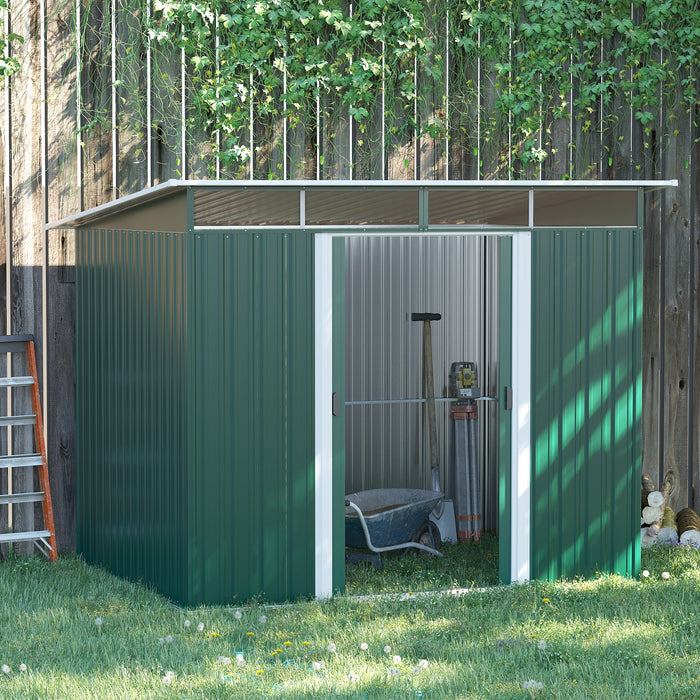Pent Roofed Metal Shed - Garden Tool Storage Hut with Ventilation, 260 x 194 x 200 cm - Ideal for Organizing Gardening Equipment