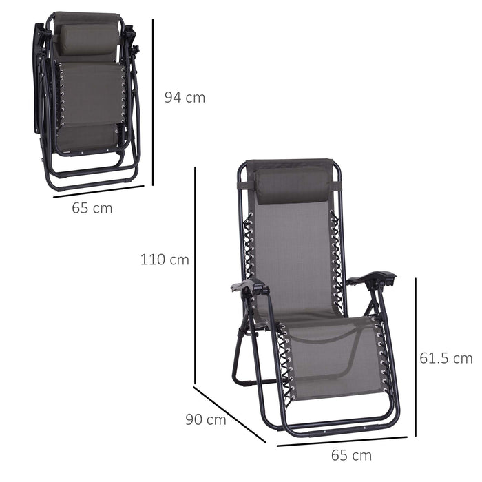 Zero Gravity Outdoor Recliner Chair with Head Pillow - Folding & Reclining Sun Lounger for Patio, Deck, and Garden - Ideal for Camping & Relaxation, Grey