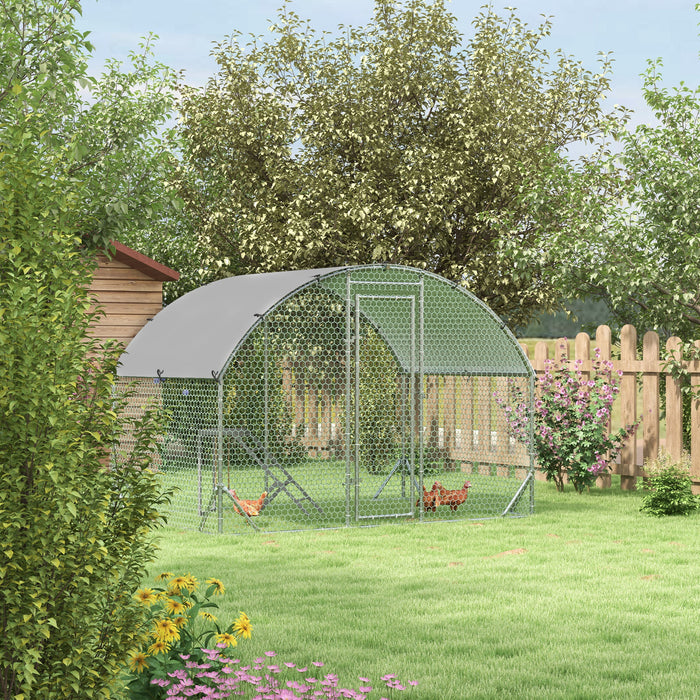 Galvanised Chicken Coop with Activity Shelf - Spacious Outdoor Poultry and Rabbit Enclosure with UV & Water-Resistant Cover - Ideal for Hens, Chickens, and Small Animals