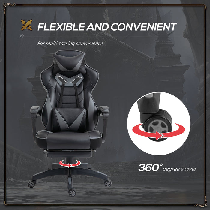 Ergonomic Racing Gaming Chair - Adjustable Height, Recliner, Wheels, Lumbar Support, Retractable Footrest - Ideal for Home Office Comfort and Long Gaming Sessions